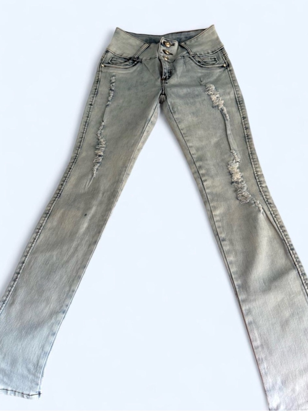 Slim Fit Distressed Women's Jeans - Light Gray